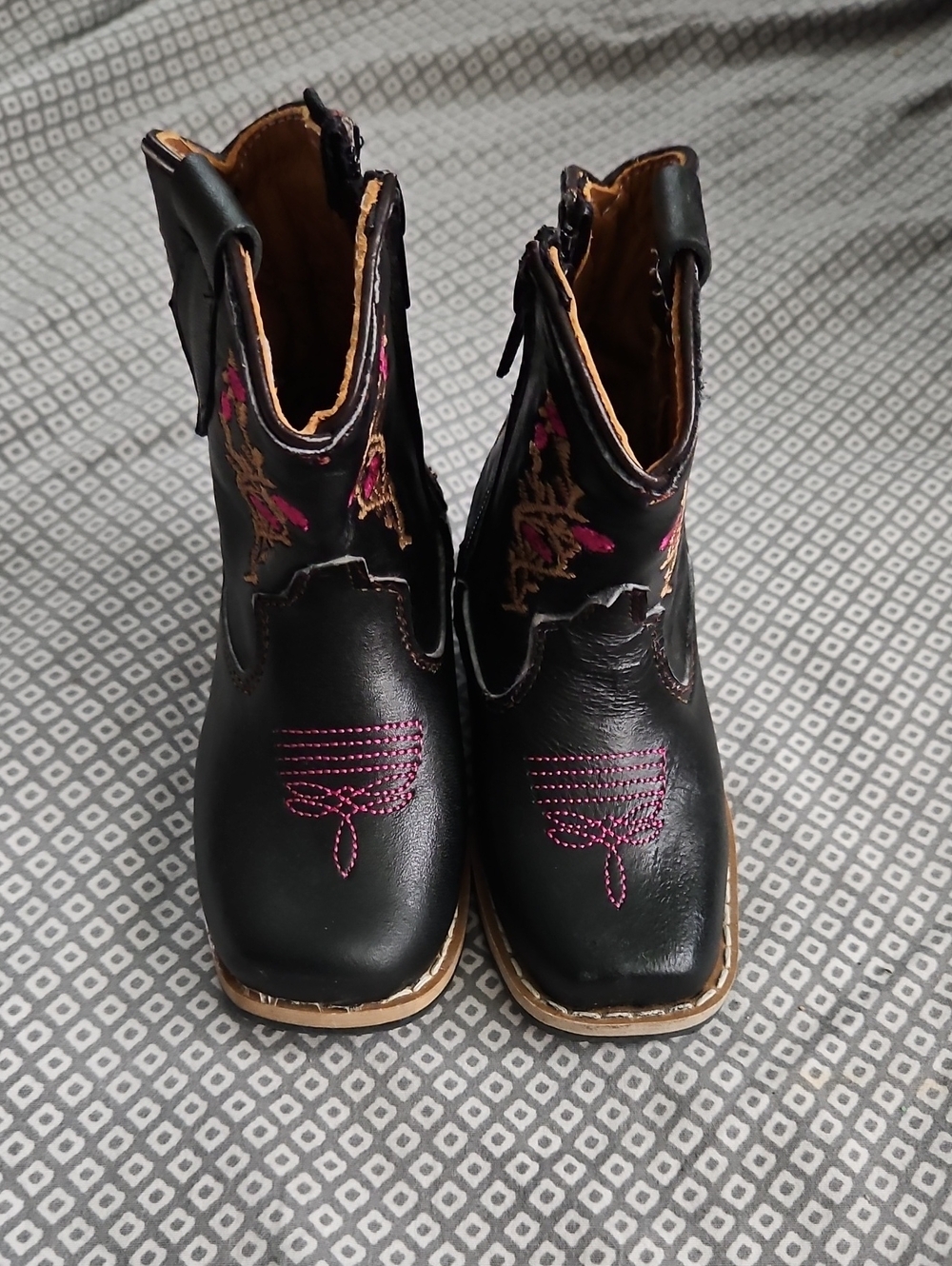 Kids Black Embroidered Western Boots - Unbranded